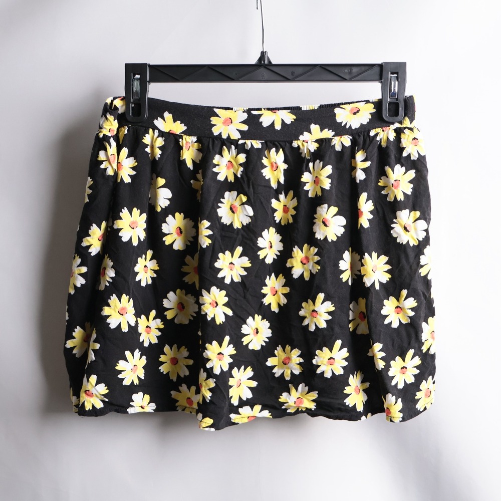 VTG Y2K Wet Seal Black Yellow Daisies Floral Micro Mini Skirt Whimsigoth XL